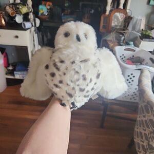 Folkmanis White and Brown Snowy Owl Plush Hand Puppet Head Rotates 360